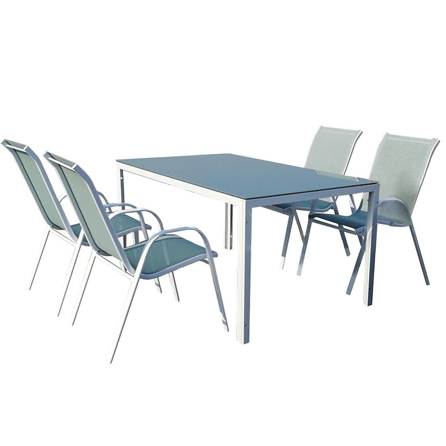 Sada Bergen skleněný stůl +4 židle mořská BAUMAX