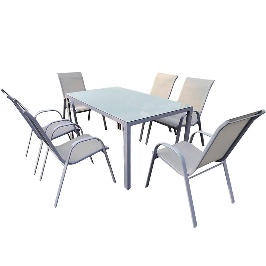 Sada Bergen skleněný stůl + 6 židlí šedá BAUMAX