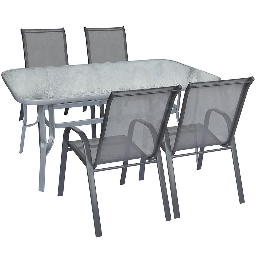 Sada sklenený stůl + 4 židle šedá BAUMAX