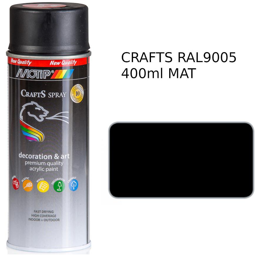 Sprej Crafts černá mat RAL9005 400ml MOTIP