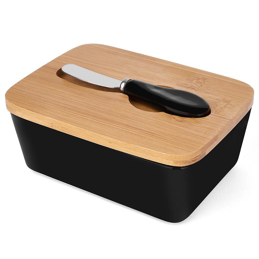 Keramická máselnice s dřev. víčkem a nůž černá Baumax