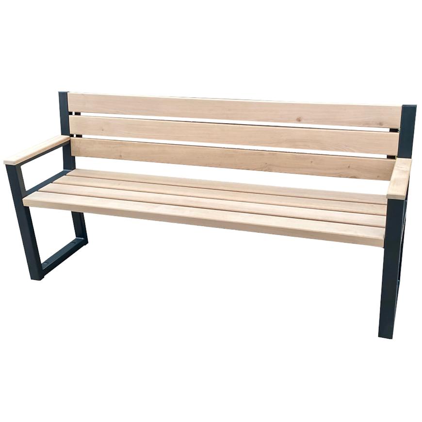 Moderní lavička s opěradlem a područkami přírodní dřevo Baumax