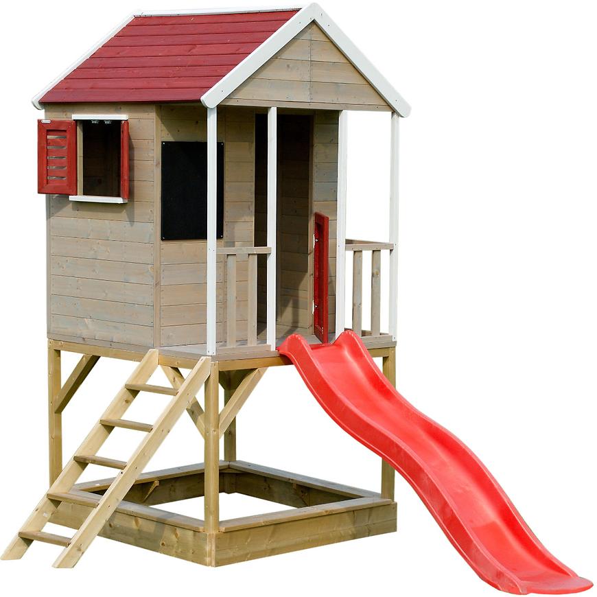 Dřevěný dětský domeček Veranda 280 cm se skluzavkou Marimex