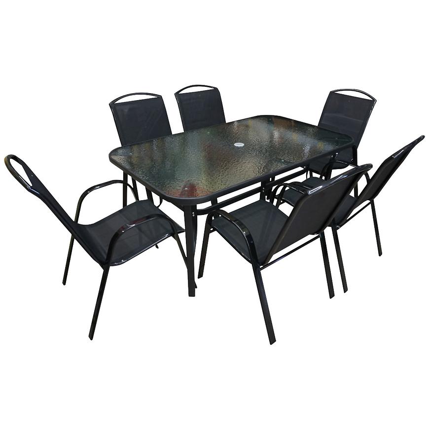 Sada sklenený stůl s otvorem + 6 židlí Himalaya