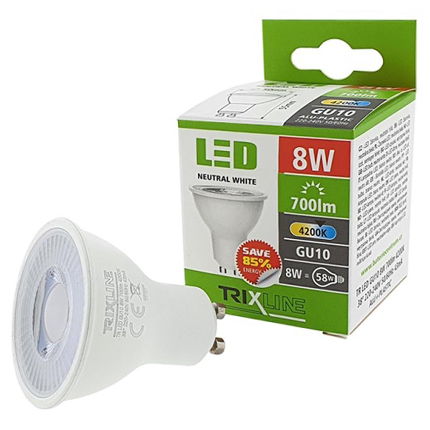 LED žárovka 8W GU10 4200K 38D Trixline