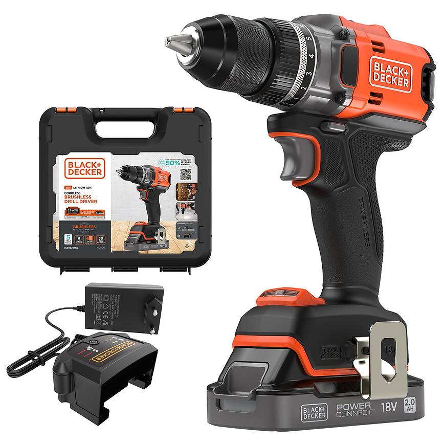 Aku bezuhlíkový vrtací šroubovák 50Nm 18V 1x2.0Ah Black & Decker