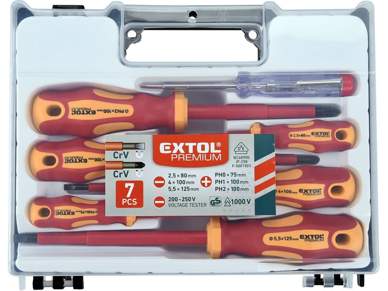 EXTOL PREMIUM 53087 sada elektrikářských izolovaných šroubováků se zkoušečkou