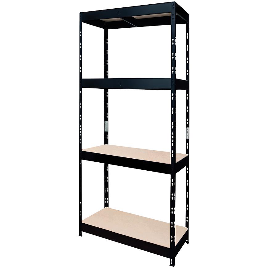 Kovový skladový regál nýtovaný černý 180x75x35 cm – 4 polic/200 kg Baumax