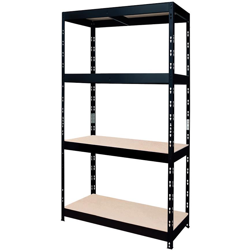 Kovový skladový regál nýtovaný černý 180x90x45 cm – 4 polic/200 kg Baumax