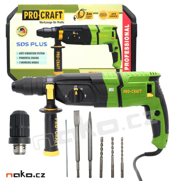 PROCRAFT BH1100 DFR kombinované vrtací a sekací kladivo SDS+ 3