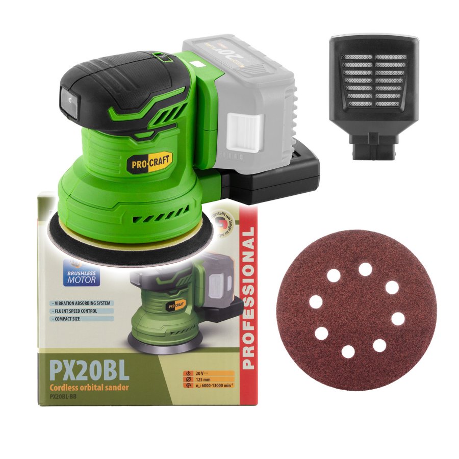 PROCRAFT PX20BL aku excentrická bruska 125mm bezuhlíková LiIon 20V