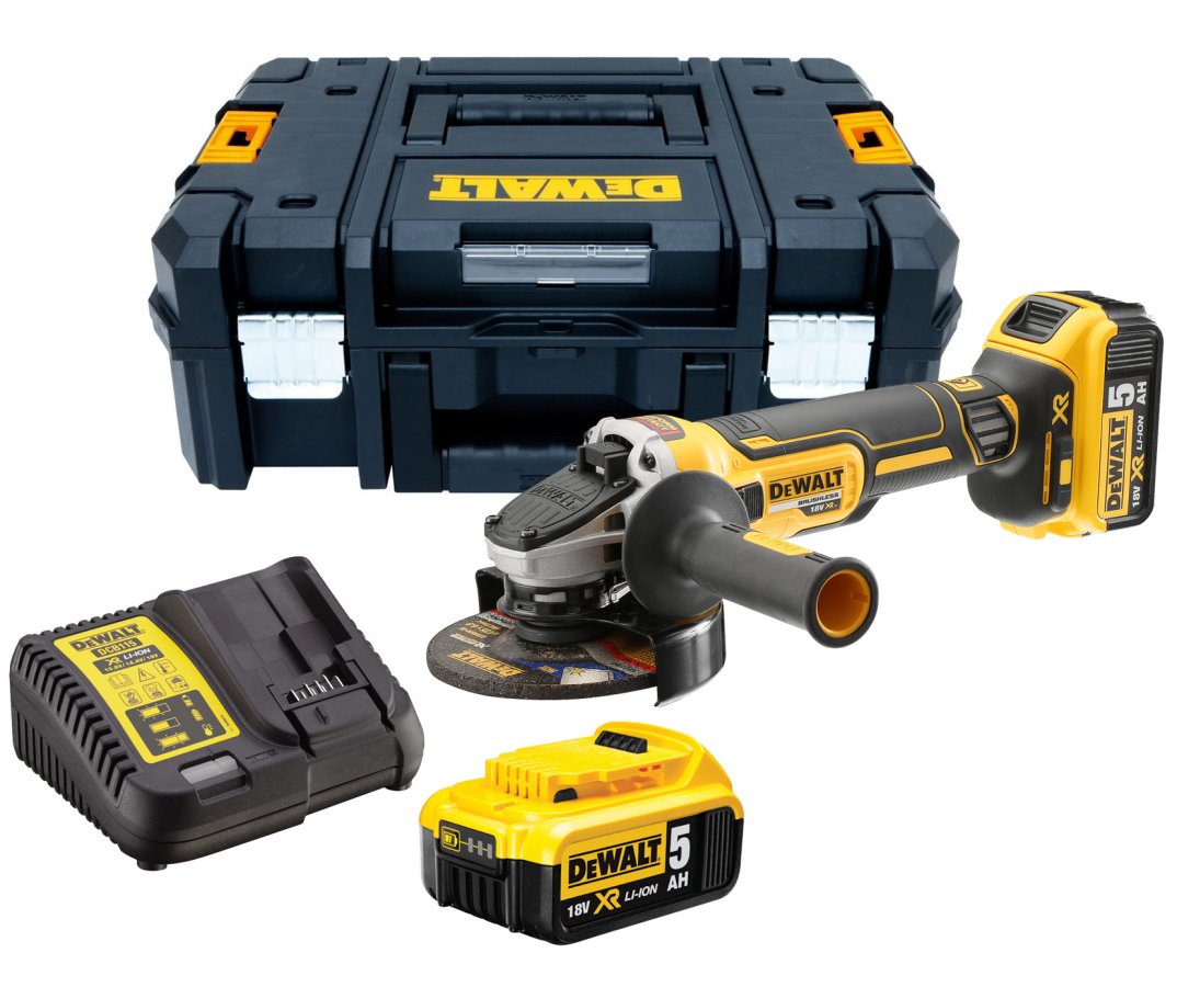 DeWALT DCG405P2 bezuhlíková aku úhlová bruska 125mm 18V