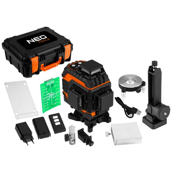 NEO TOOLS 75-140 křížový samonivelační 3D laser 3x 360° 25m se zeleným paprskem