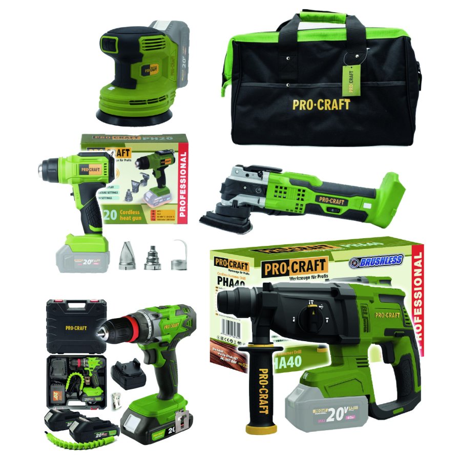 PROCRAFT MAXISET2 sada aku nářadí 20V 5 dílů + brašna + 2x baterie 2Ah