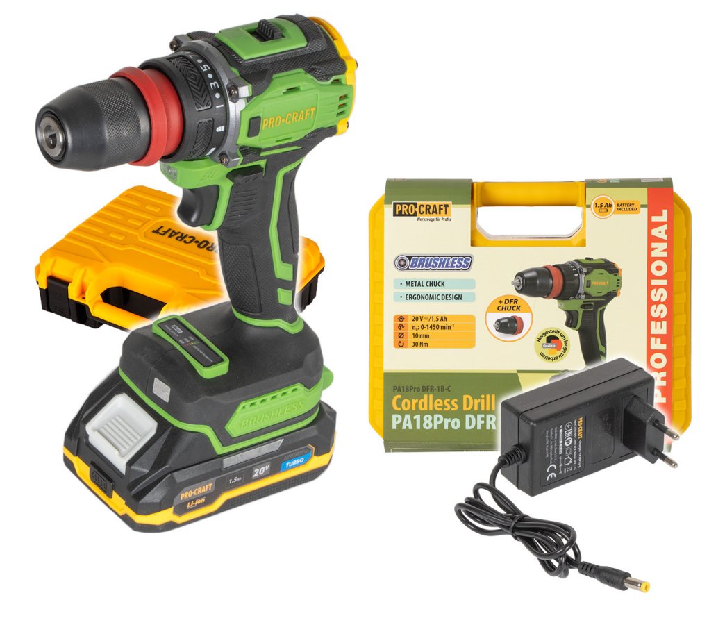 PROCRAFT PA18ProDFR vrtací aku šroubovák bezuhlíkový 20V 1x 1