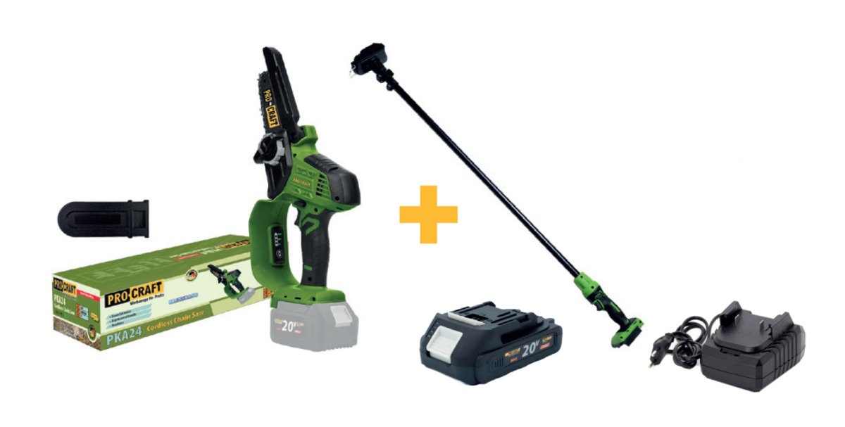 PROCRAFT PKA24 SET jednoruční aku řetězová pila LiIon 20V + nástavec