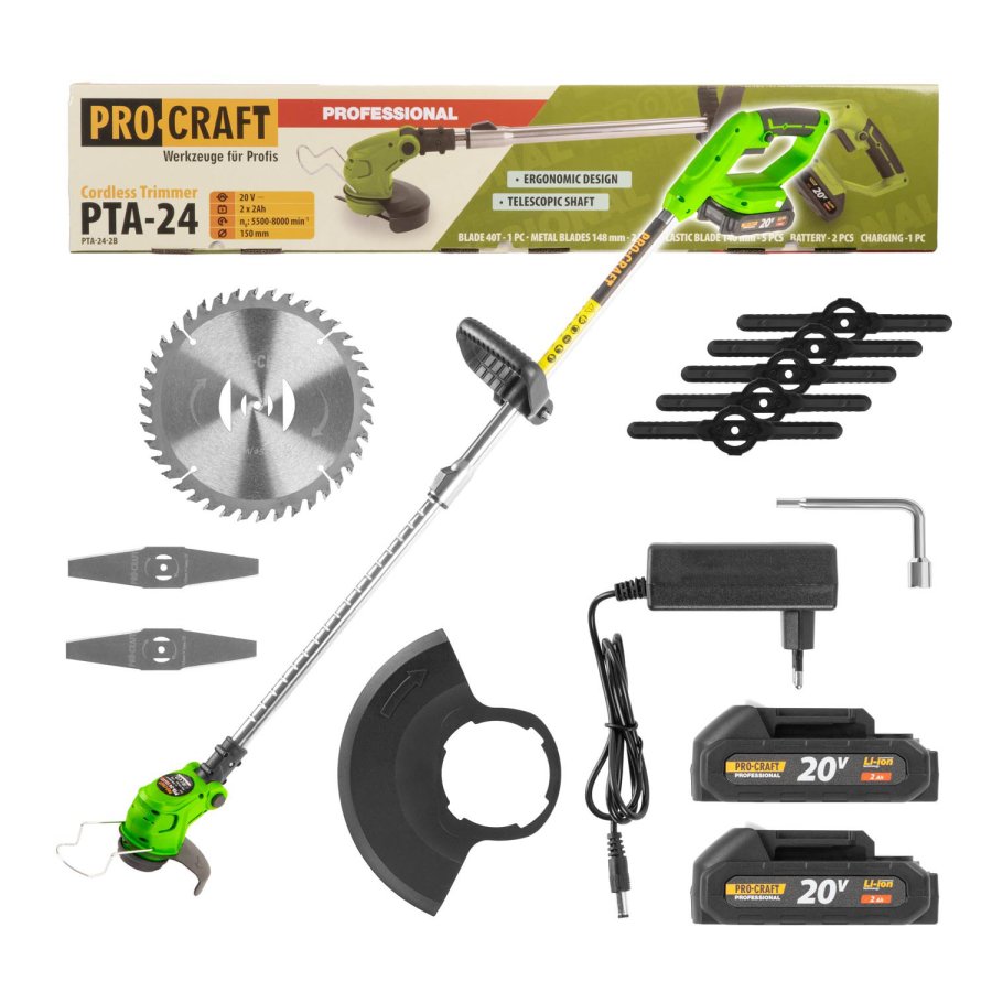 PROCRAFT PTA24 nožový aku vyžínač LiIon 20V 2x 2Ah LiIon (PTA24-2B)