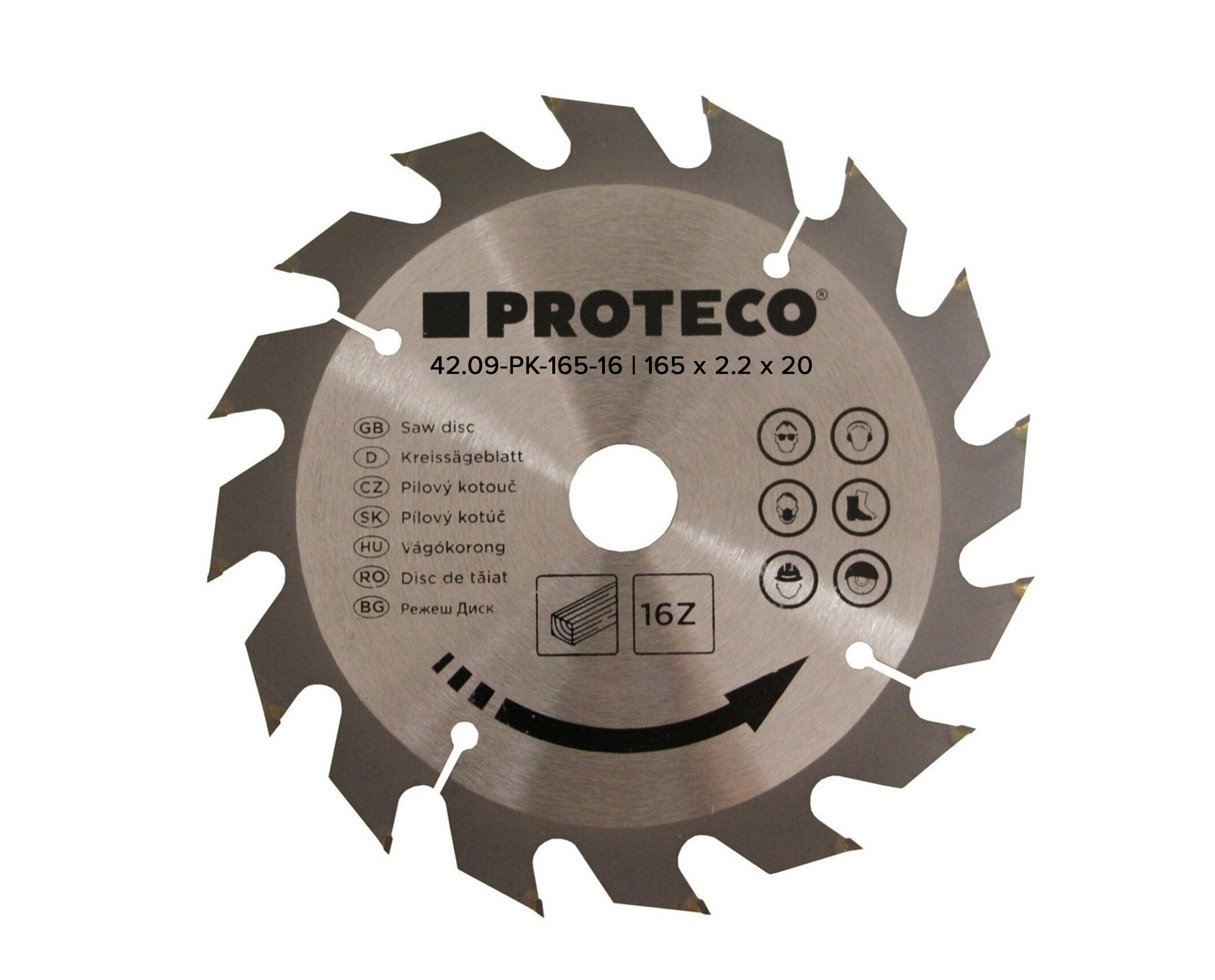 PROTECO 42.09-PK165-16 kotouč pilový SK 165 x 2.2 x 20 16 zubů PROTECO