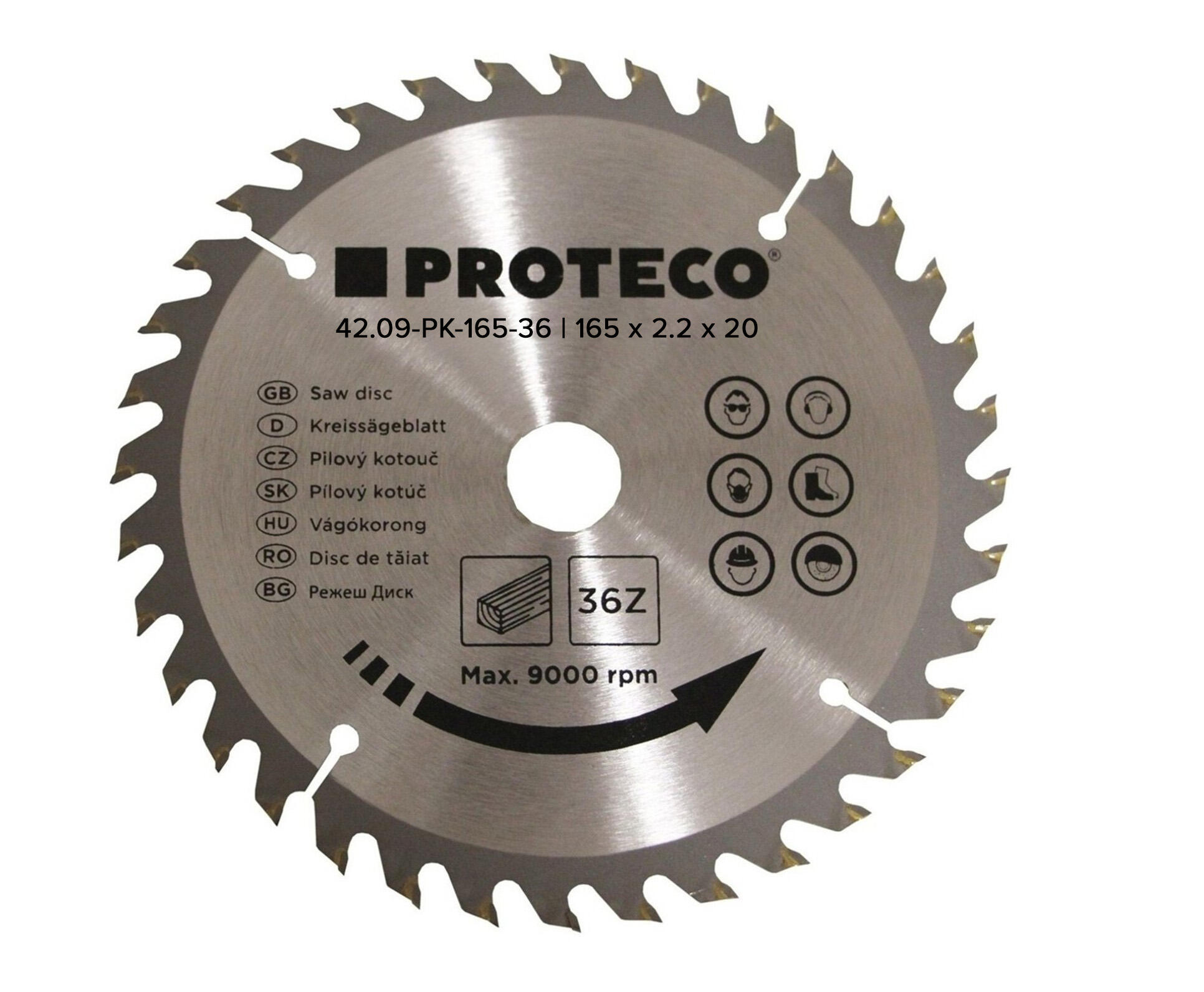 PROTECO 42.09-PK165-36 kotouč pilový SK 165 x 2.2 x 20 36 zubů PROTECO