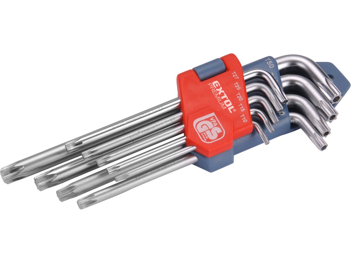 EXTOL PREMIUM 6601 sada TORX klíčů T 10-50 vrtané 9ks CrV