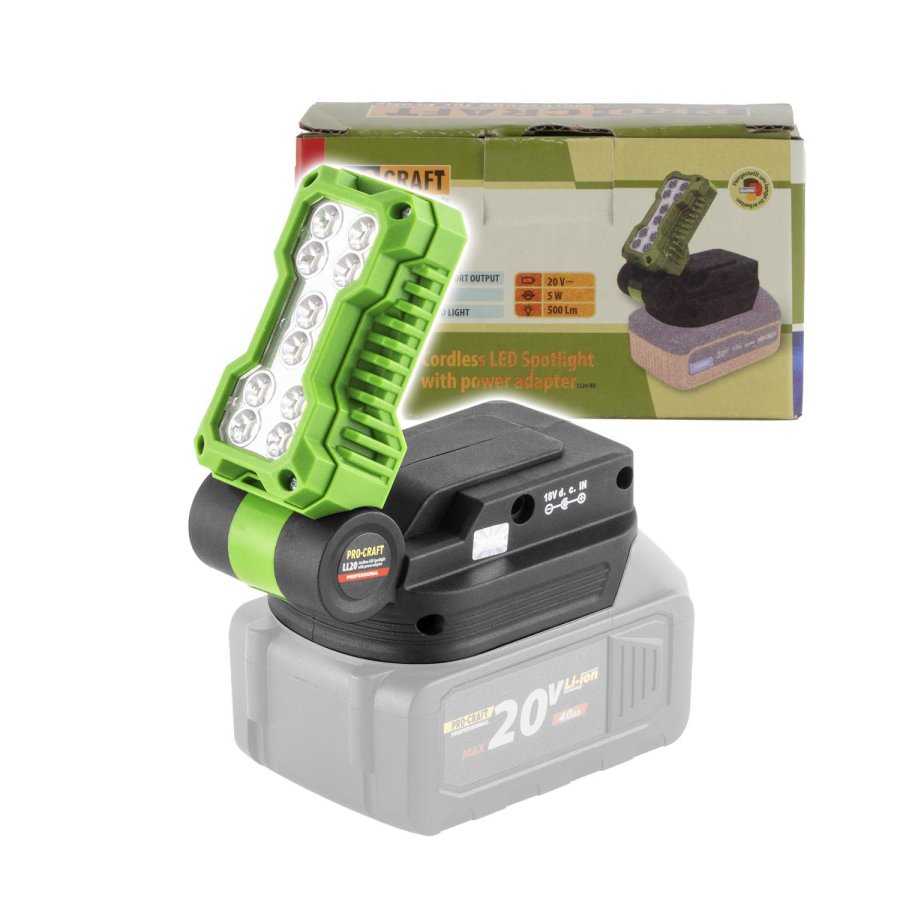 PROCRAFT LL20BB aku LED svítilna 500lm a nabíjecí adaptér bez akumulátoru