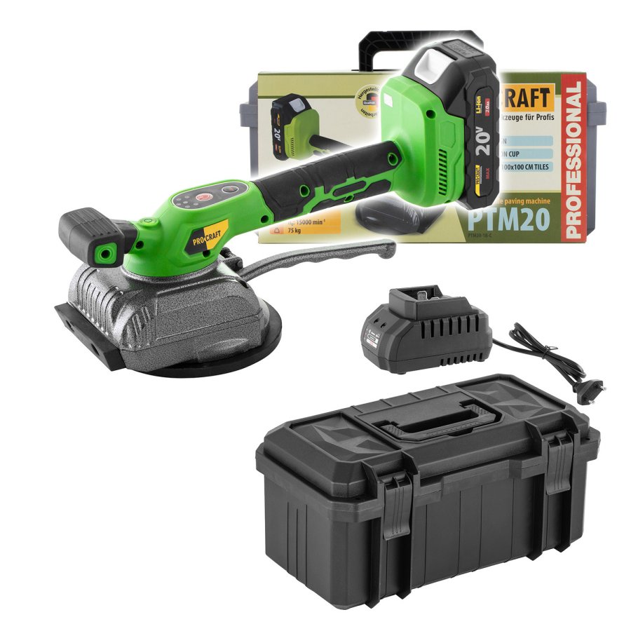PROCRAFT PTM20-1B-C vibrační aku přísavka 130 mm s manometrem 75kg 20V 2Ah LiIon