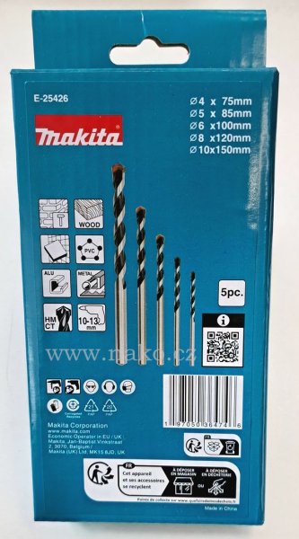 MAKITA E-25426 sada vrtáků TCT s rovnou stopkou multimateriál