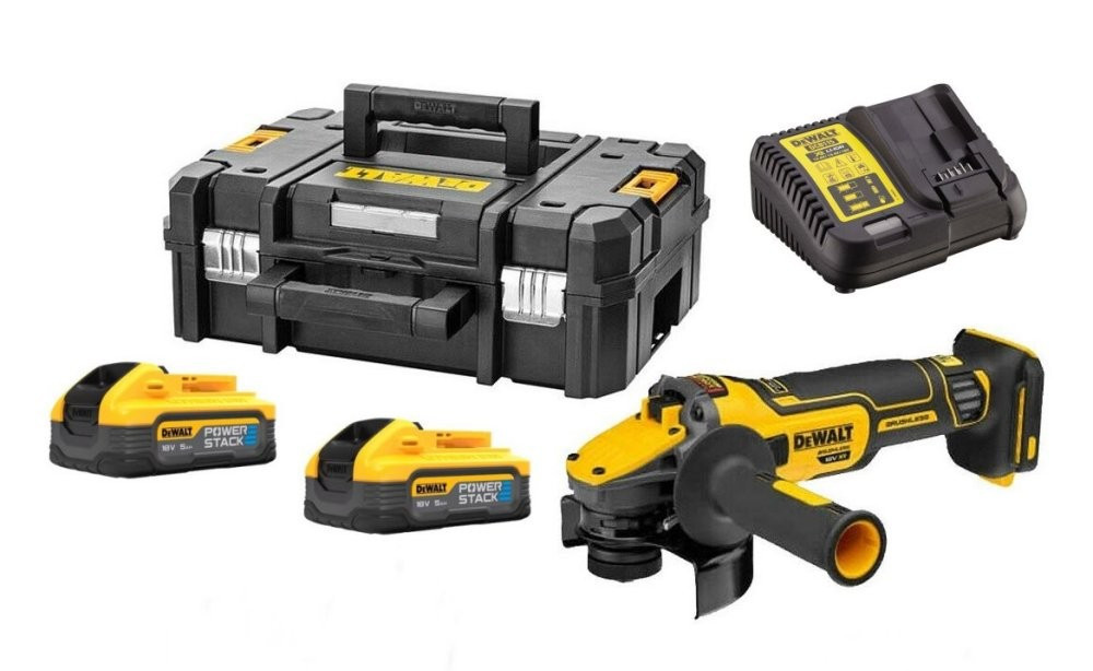 DeWALT DCG405H2T bezuhlíková aku úhlová bruska PowerStack 18V/2x5