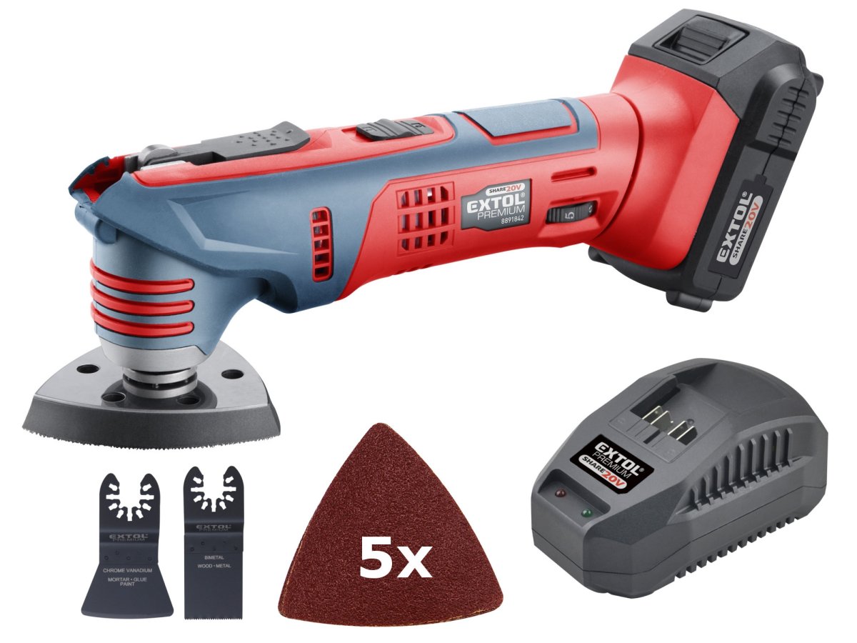 EXTOL PREMIUM 8891842 multifunkční oscilační aku bruska SHARE 20V LiIon 20V/2