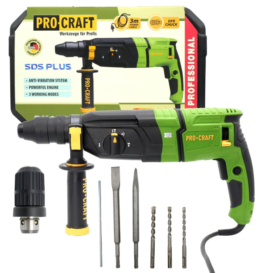 PROCRAFT BH1100 DFR kombinované vrtací a sekací kladivo SDS+ 3