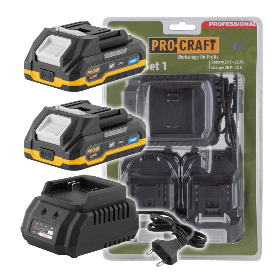 PROCRAFT PBC-Set 1 sada baterií 20V 2Ah (2 ks) + 1x nabíječka