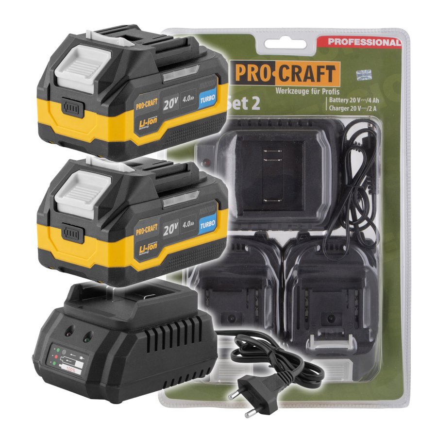 PROCRAFT PBC-Set 2 sada baterií 20V 4Ah (2 ks) + 1x nabíječka